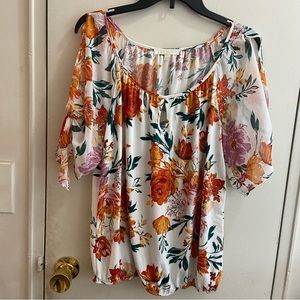 Ivy Ridge Cold Shoulder Floral Blouse